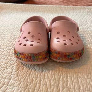 Toddler size 8 pink heart Crocs. GUC